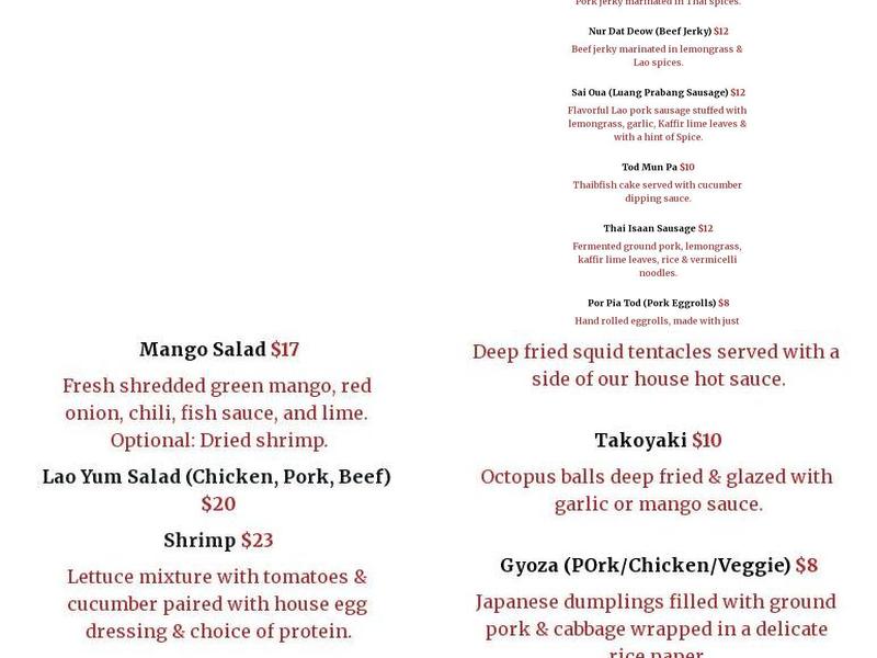 Na Nah Thong Menu