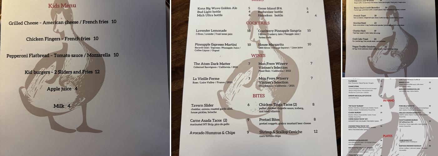 Fat Duck Tavern Menu