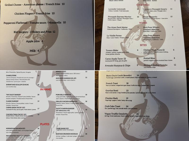 Fat Duck Tavern Menu