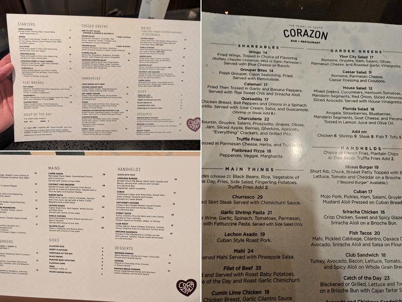 Corazon Menu