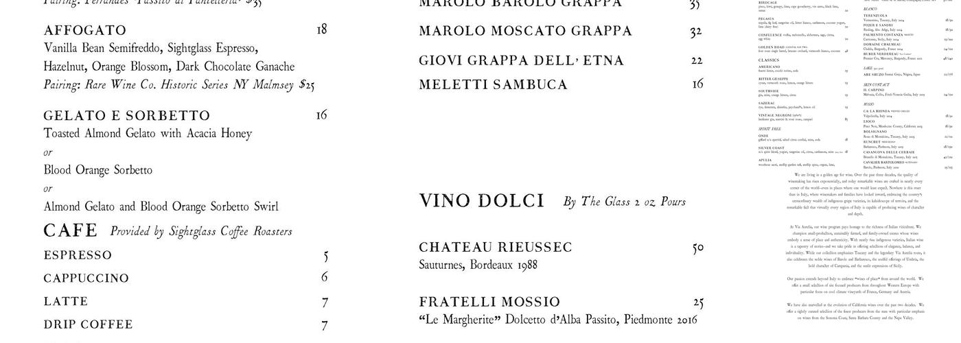 Via Aurelia Menu