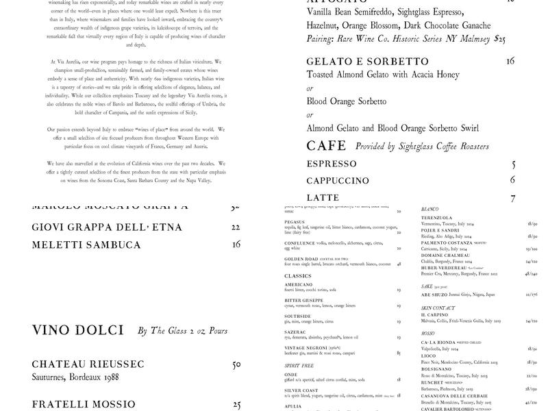 Via Aurelia Menu