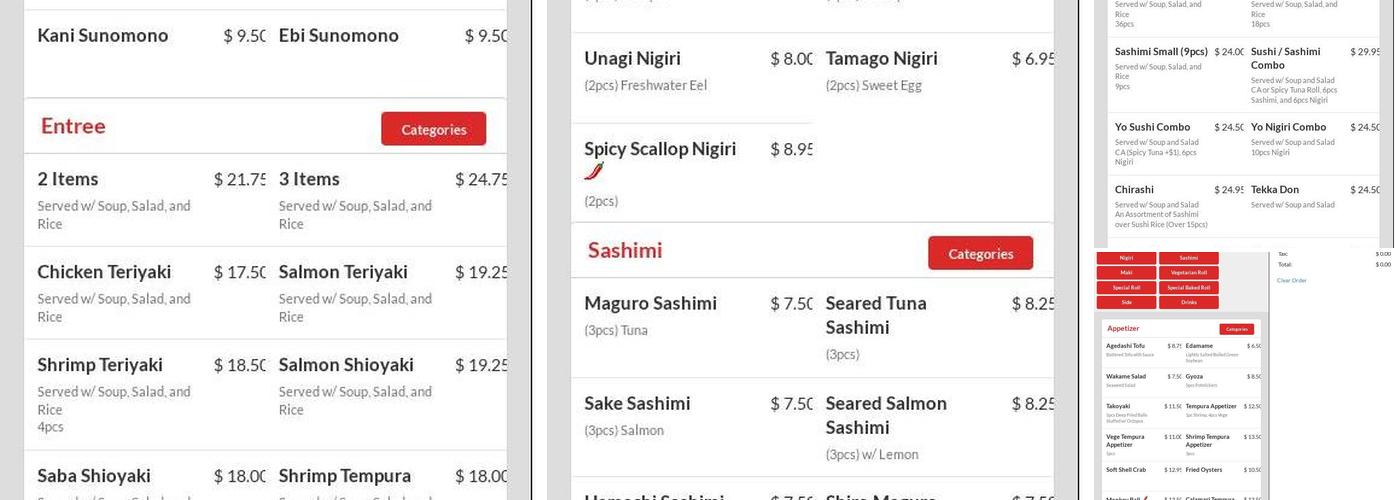 Yo sushi Menu