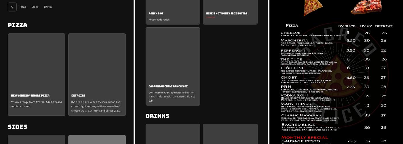Sacred Slice Menu