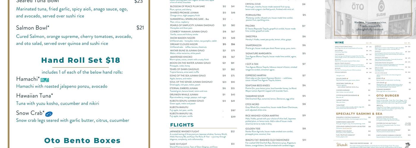 Oto Sushi Menu