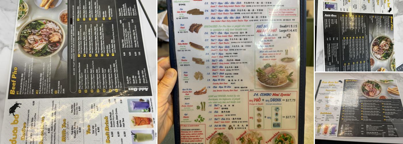 Pho Duoi Bo Menu