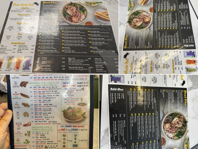 Pho Duoi Bo Menu