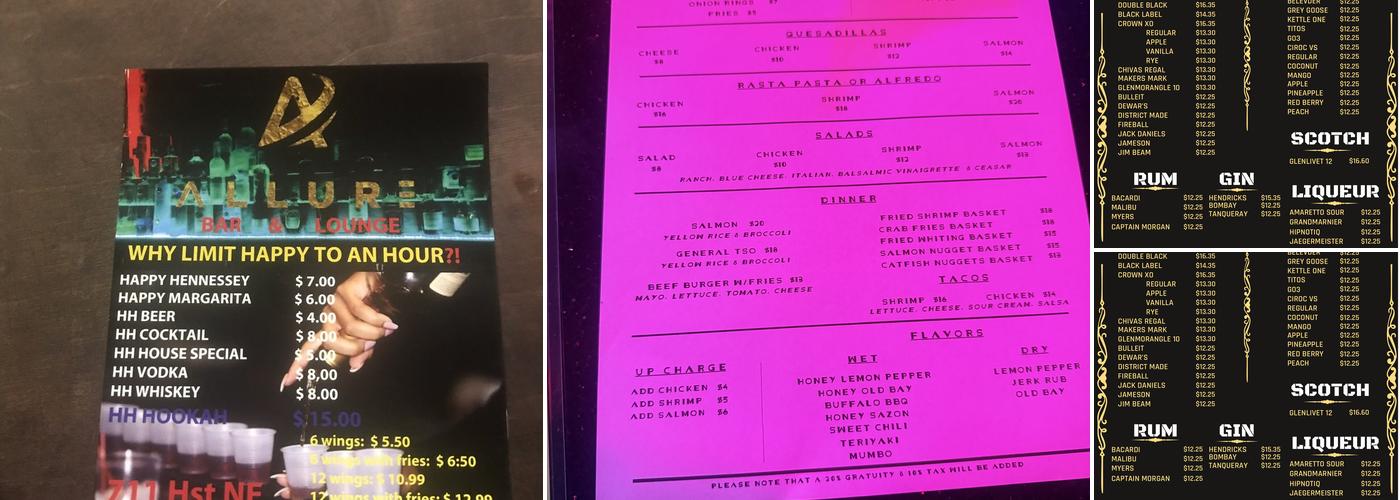Allure Bar & Lounge Menu