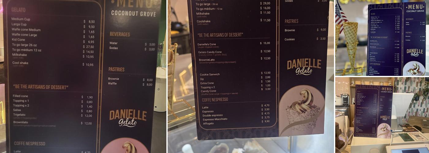Danielle Gelato Menu