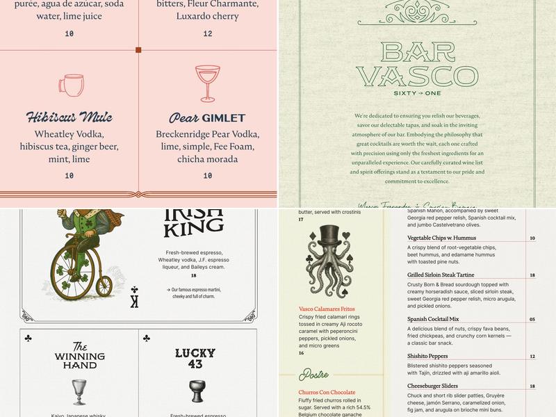 Vasco Sixty-One Menu