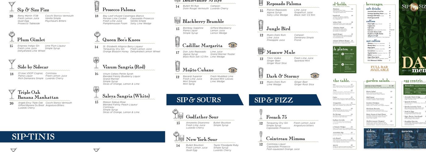 Sip & Sizzle Menu