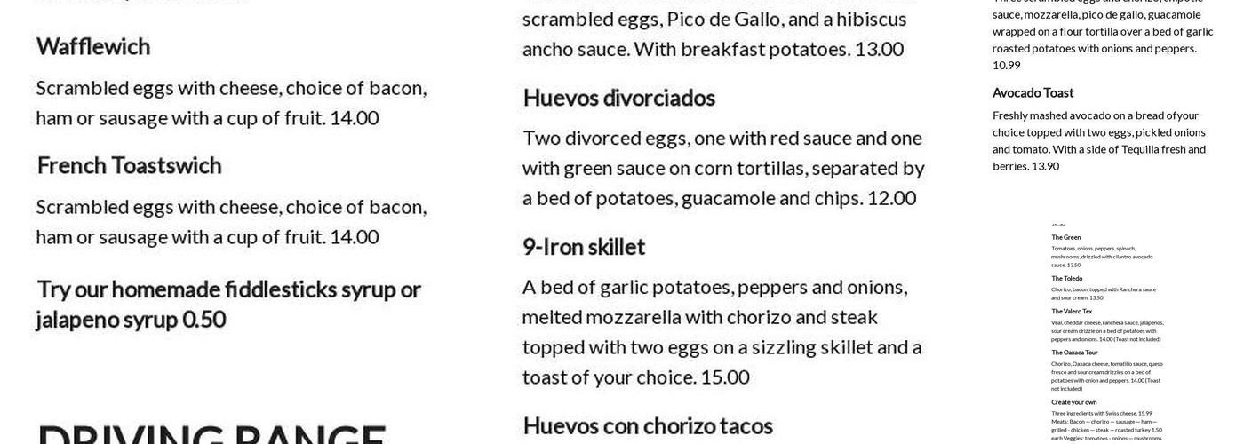 Fiddlesticks Cafe Menu
