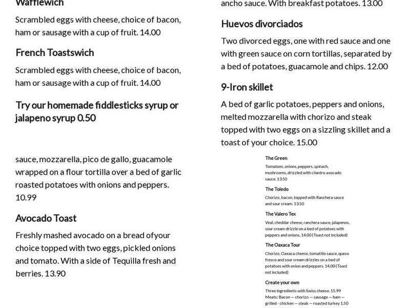 Fiddlesticks Cafe Menu