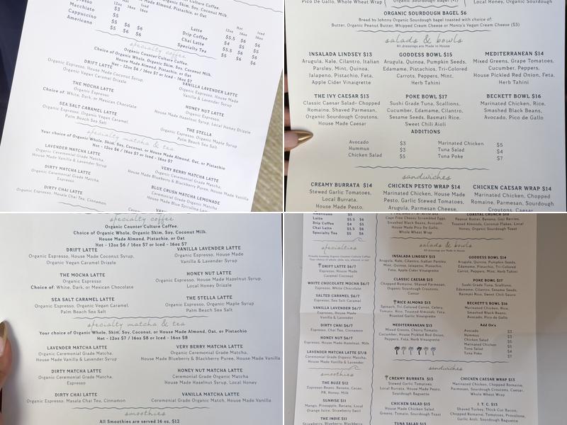 Drift Palm Beach Menu