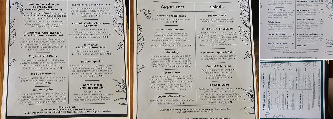 Central Cafe & Bakery Menu