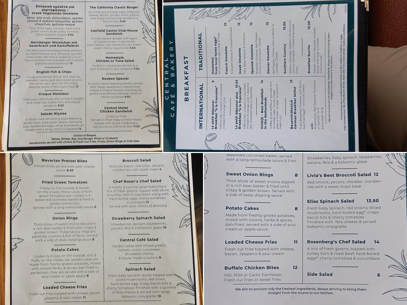 Central Cafe & Bakery Menu