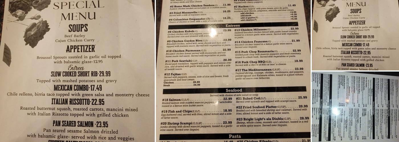 Bright Light Diner Menu