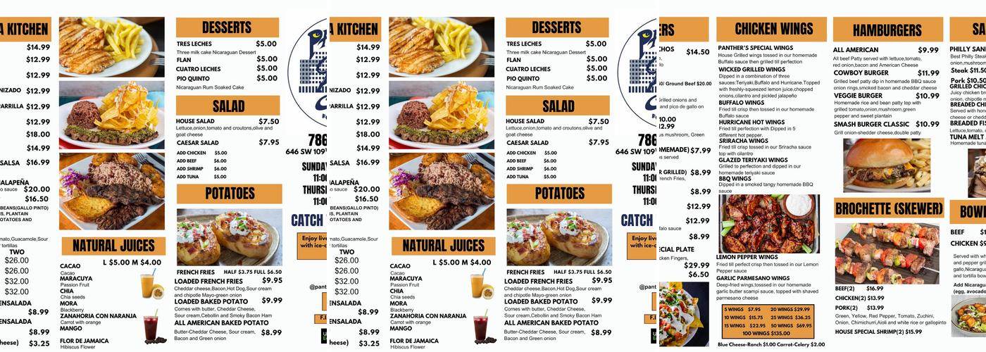 Panther Cave Menu