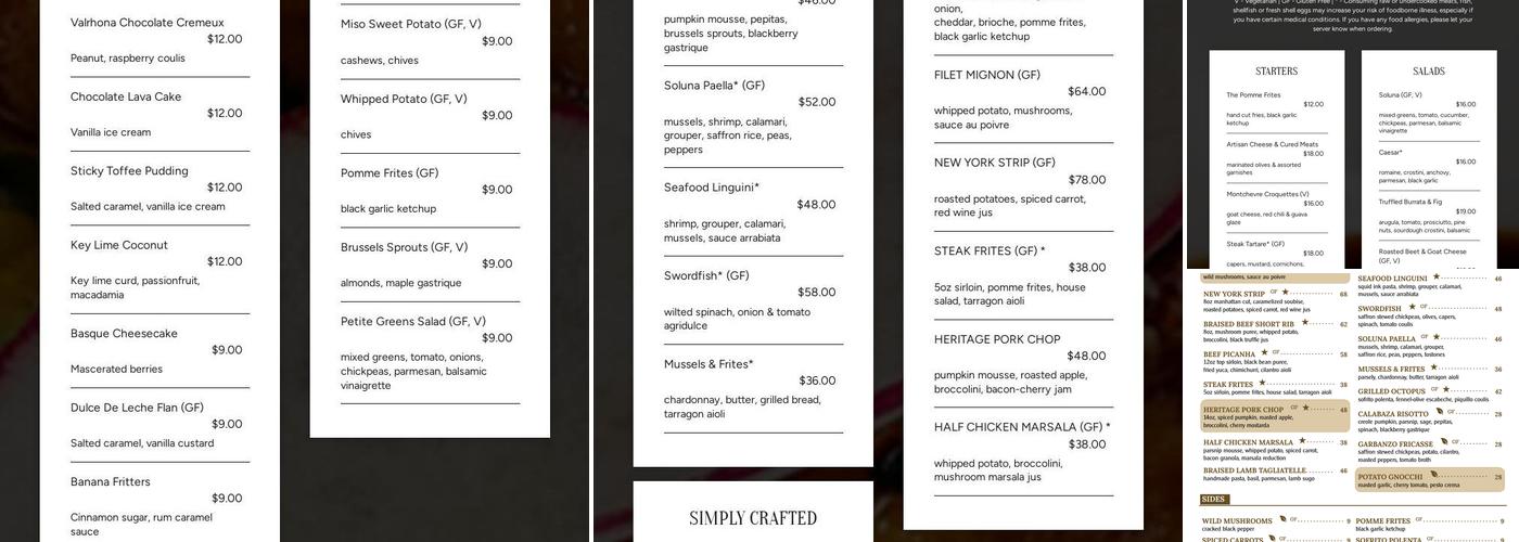 Soluna Restaurant Menu