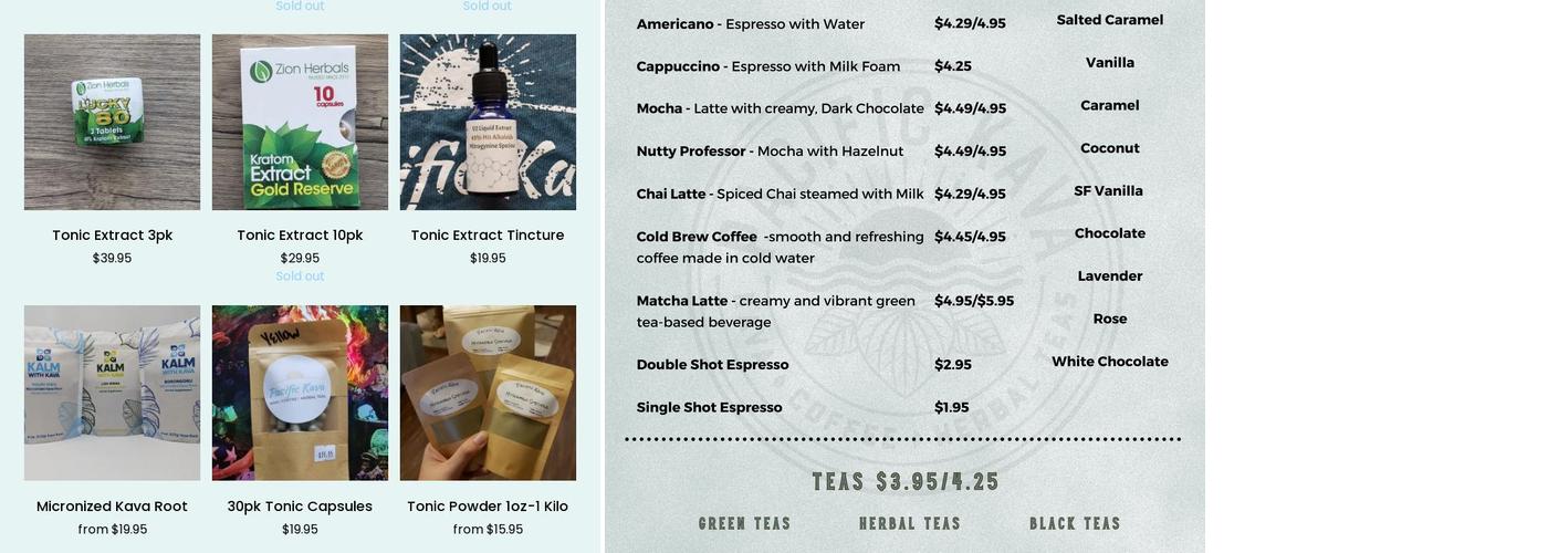 Pacific Kava & Coffee Bar Menu
