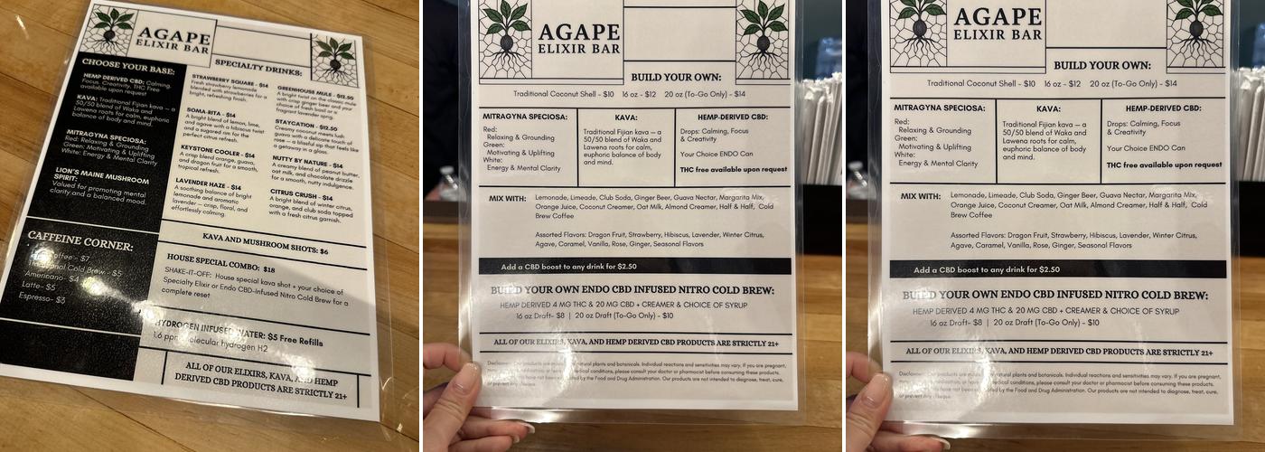 Agape Elixir Bar Menu