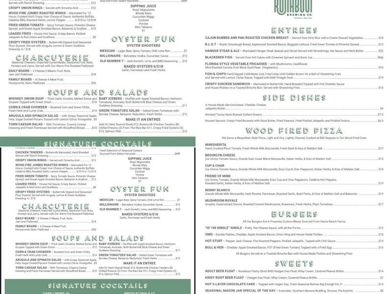 Runabout Brewing-Kitchen-Rawbar Menu