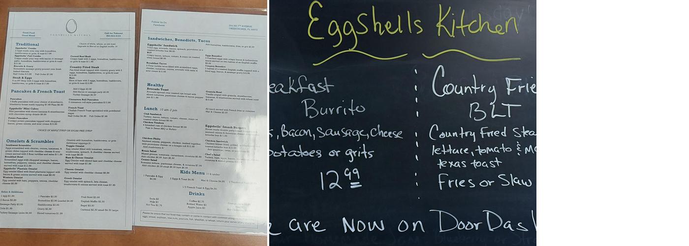 Eggshells Kitchen Menu
