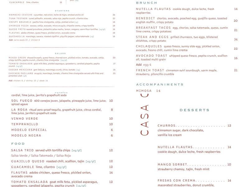 Casa Cami Menu