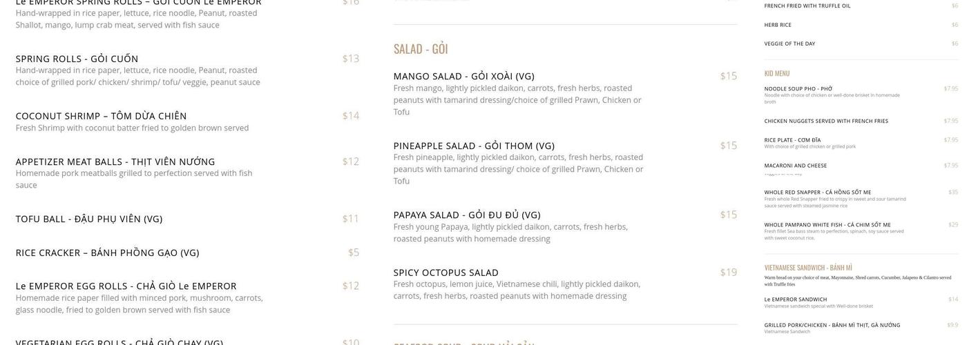 Le Emperor Menu