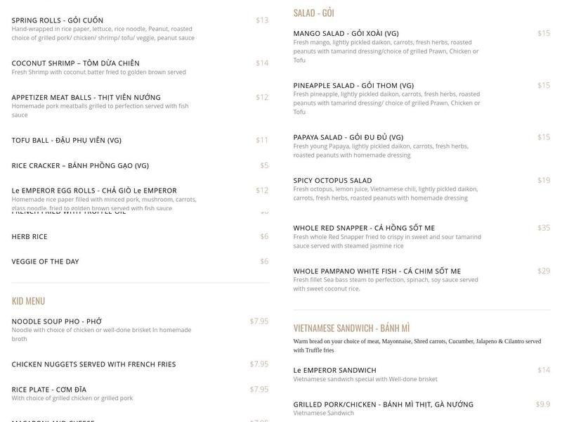 Le Emperor Menu