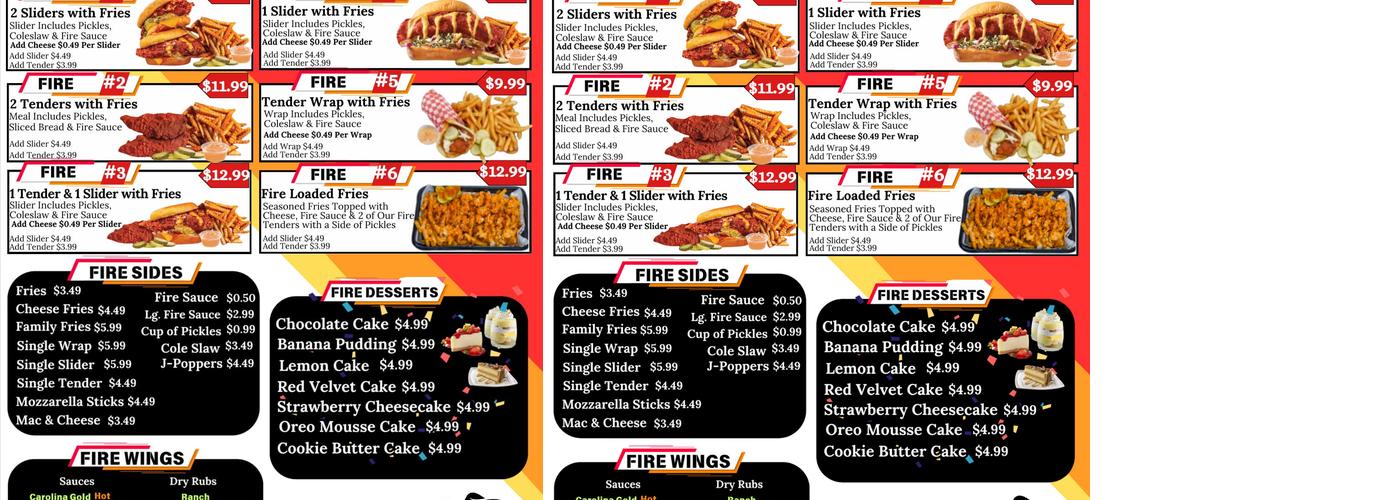 Fire Hot Chicken Menu