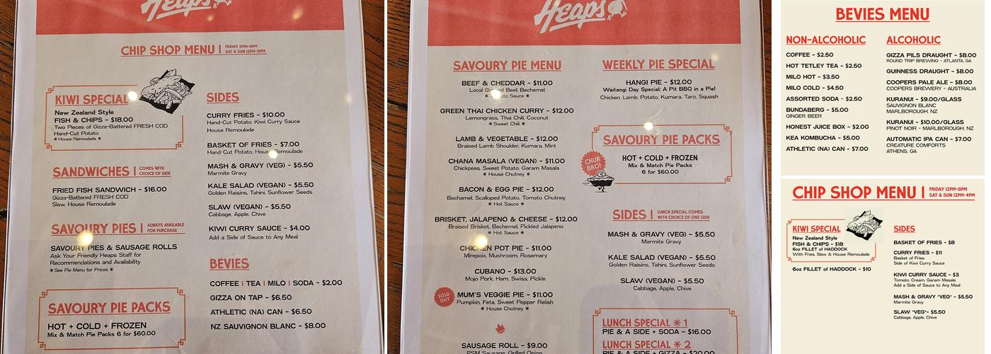 Heaps Pies Menu