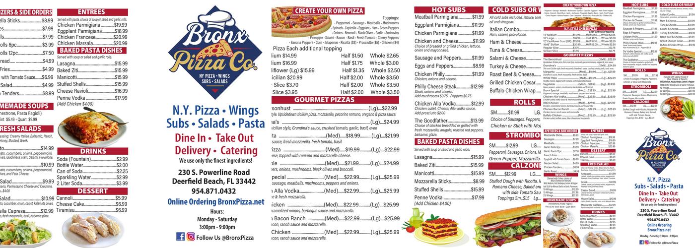 Bronx Pizza Co. Menu