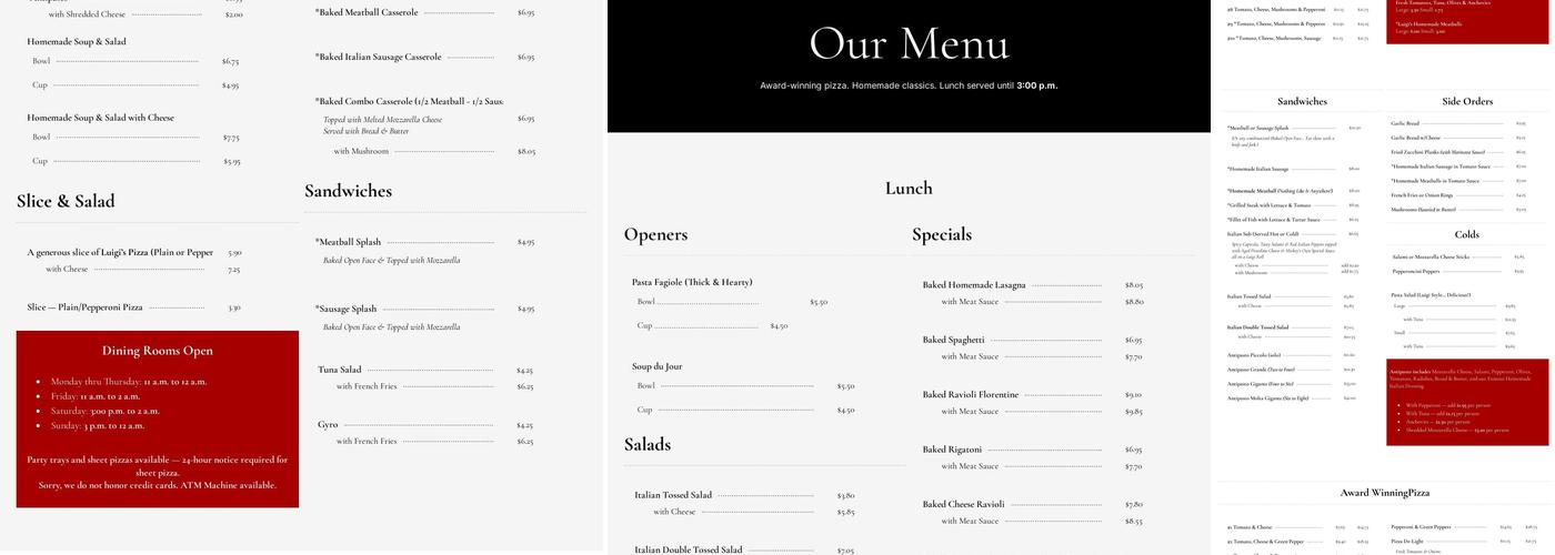 Luigi's Restaurant Menu