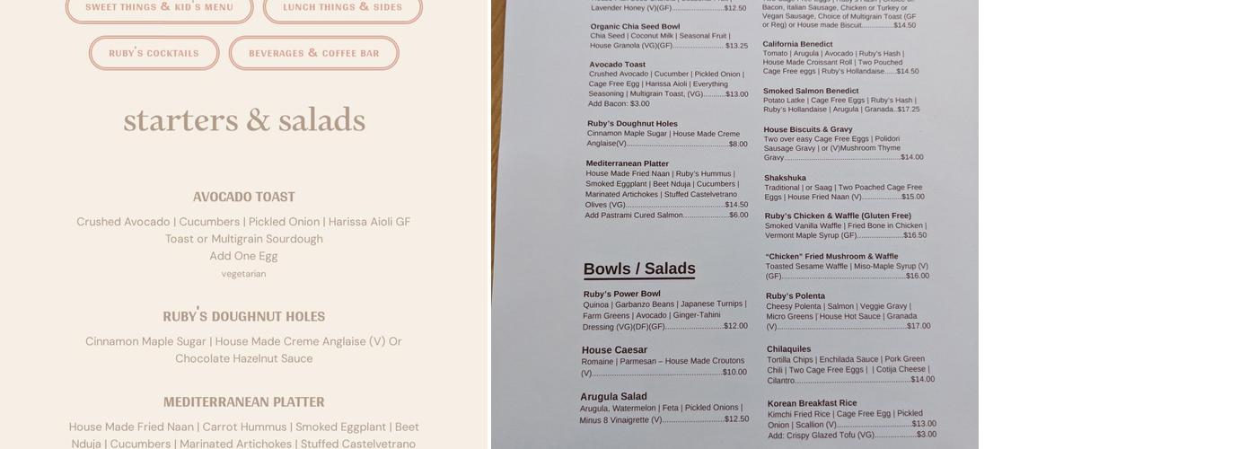 Ruby's Good Shoes Menu