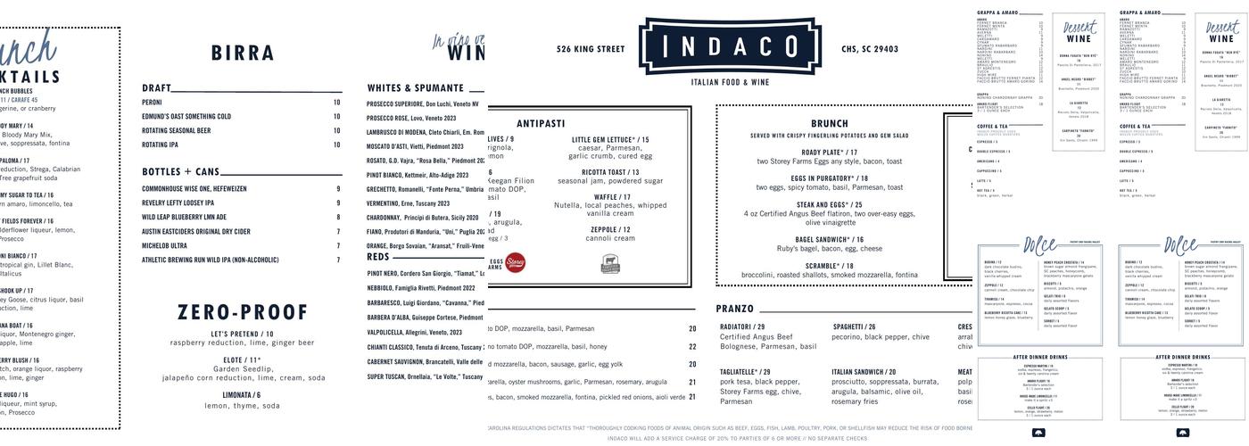 Indaco Menu