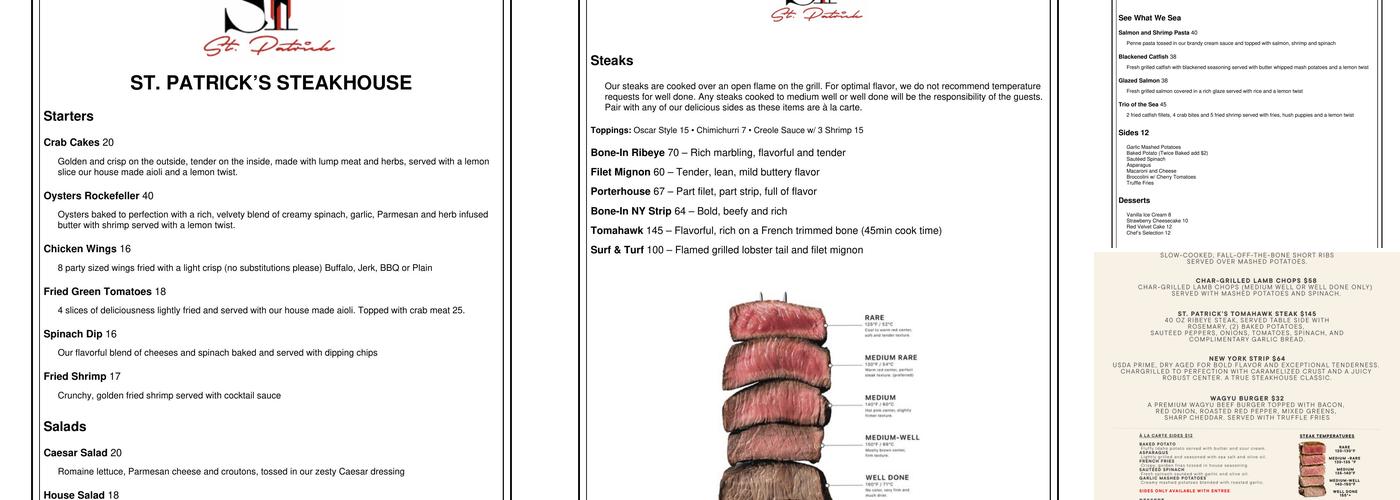St Patrick's Place Menu