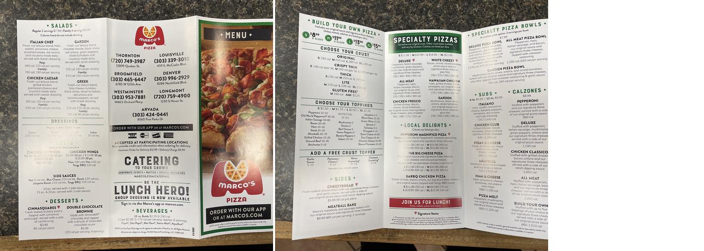 Marco's Pizza Menu