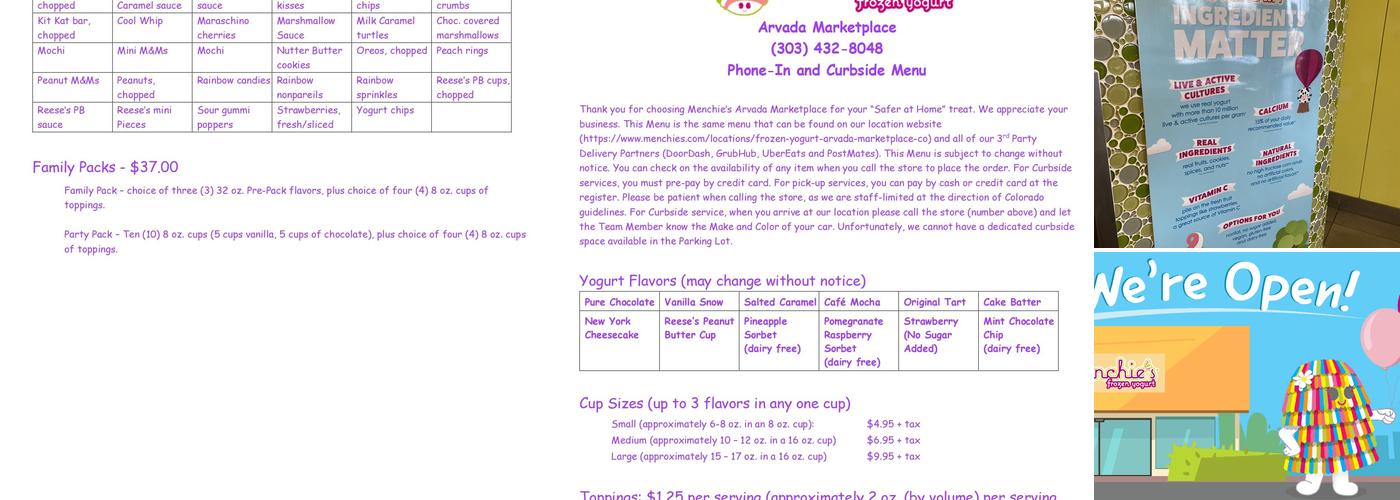 Menchie's Frozen Yogurt Menu