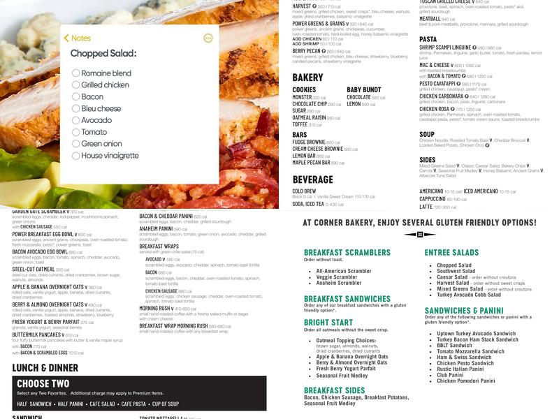 Corner Bakery Cafe Menu