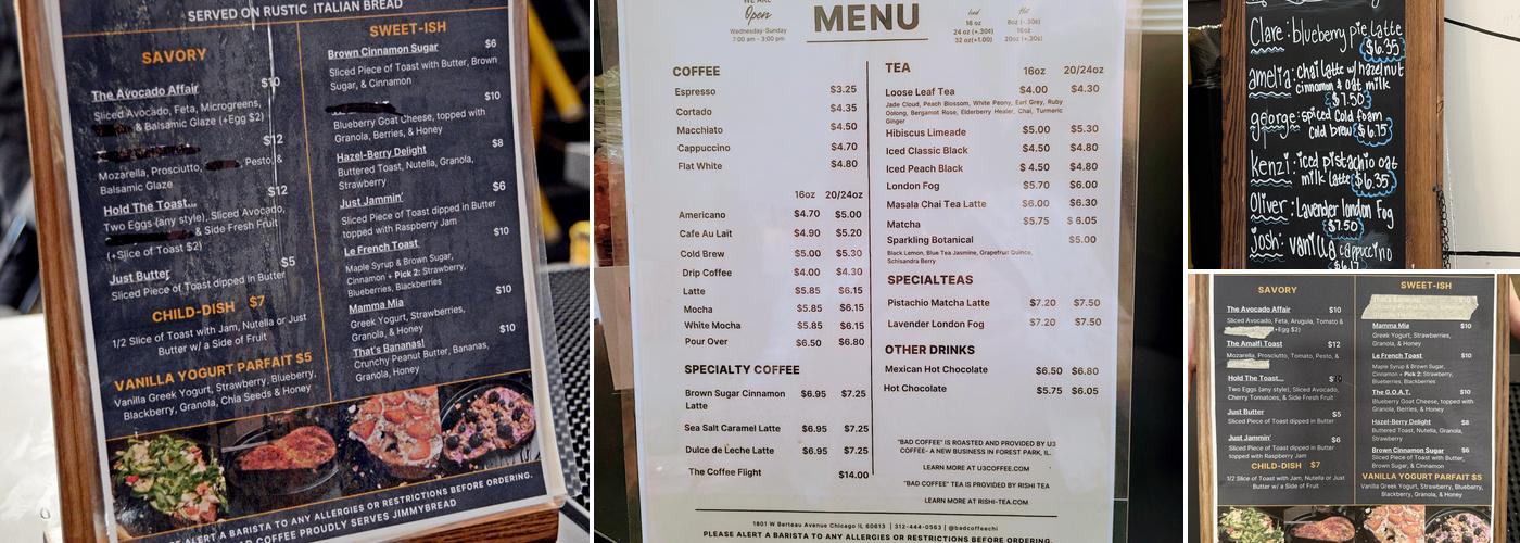 Bad Coffee Menu