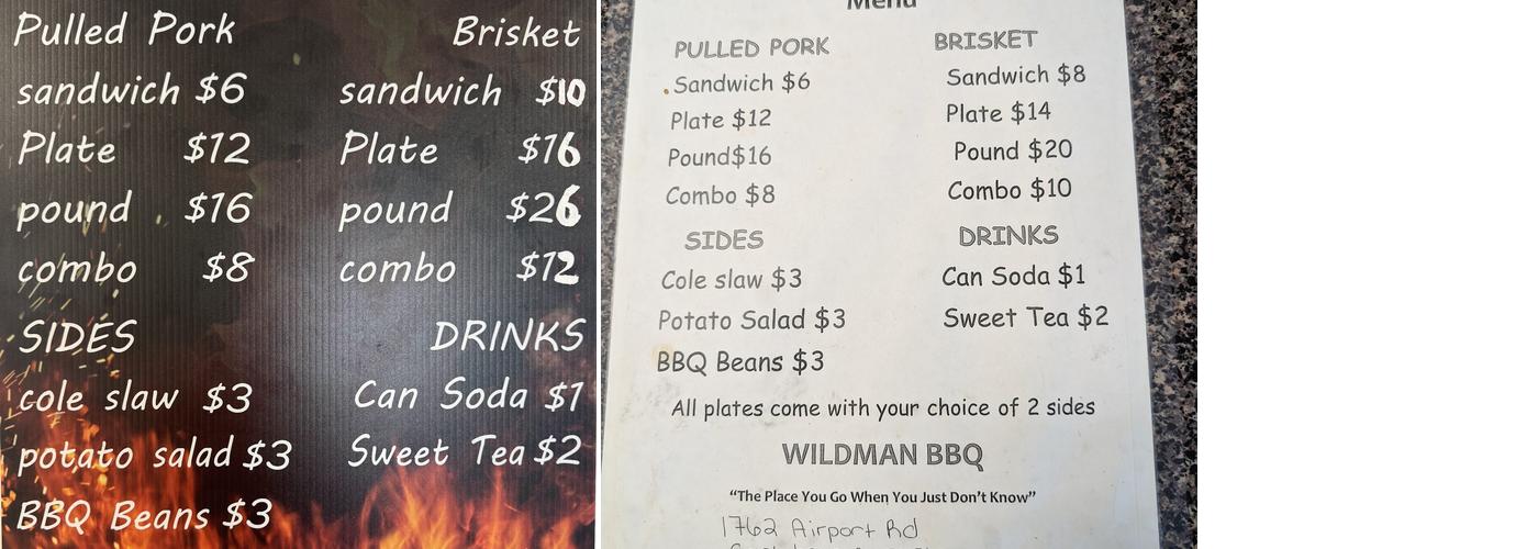 WildMan BBQ Menu