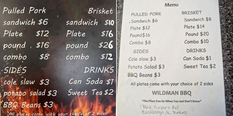 WildMan BBQ Menu