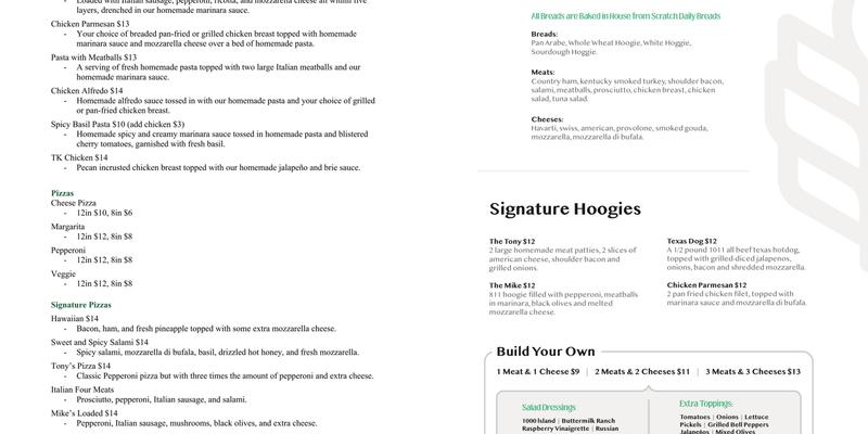 Tonys Kitchen Menu