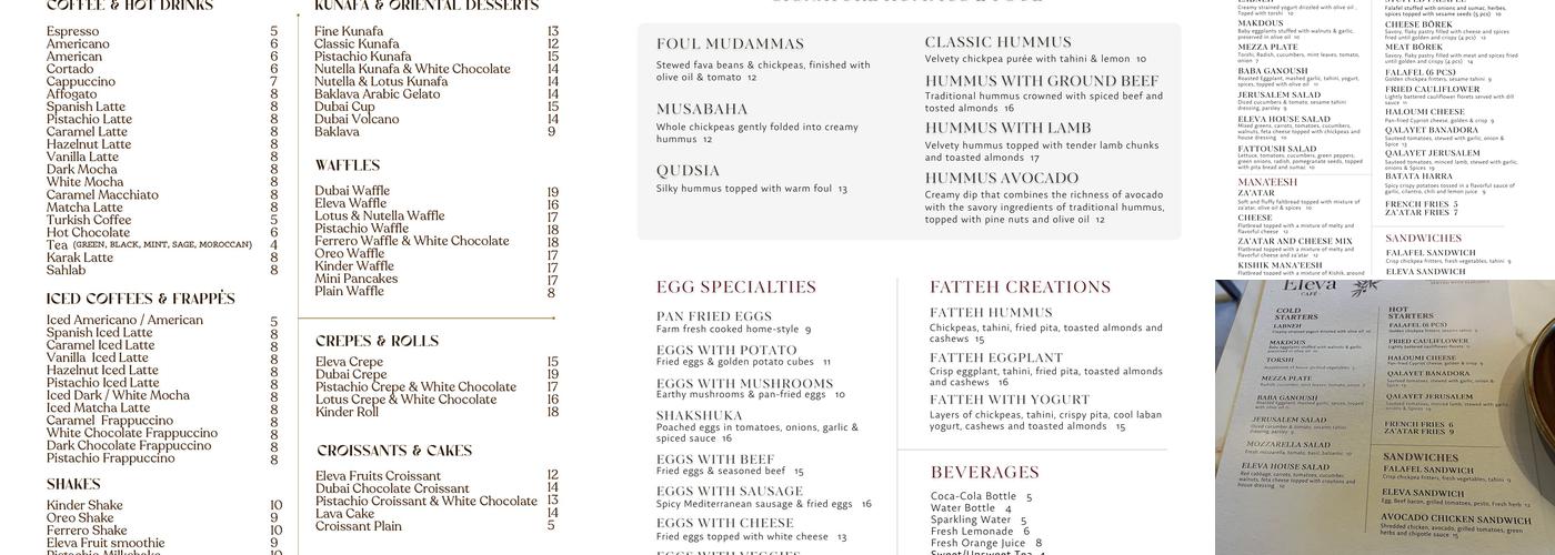 Eleva Cafe Menu