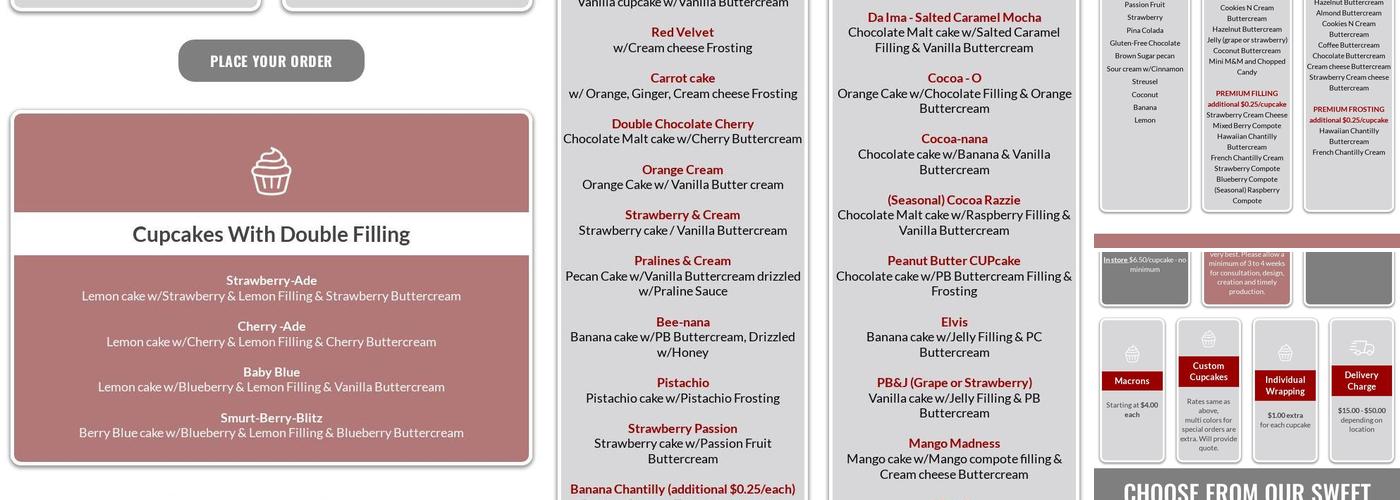 Hawaii Cupcake Factory Menu