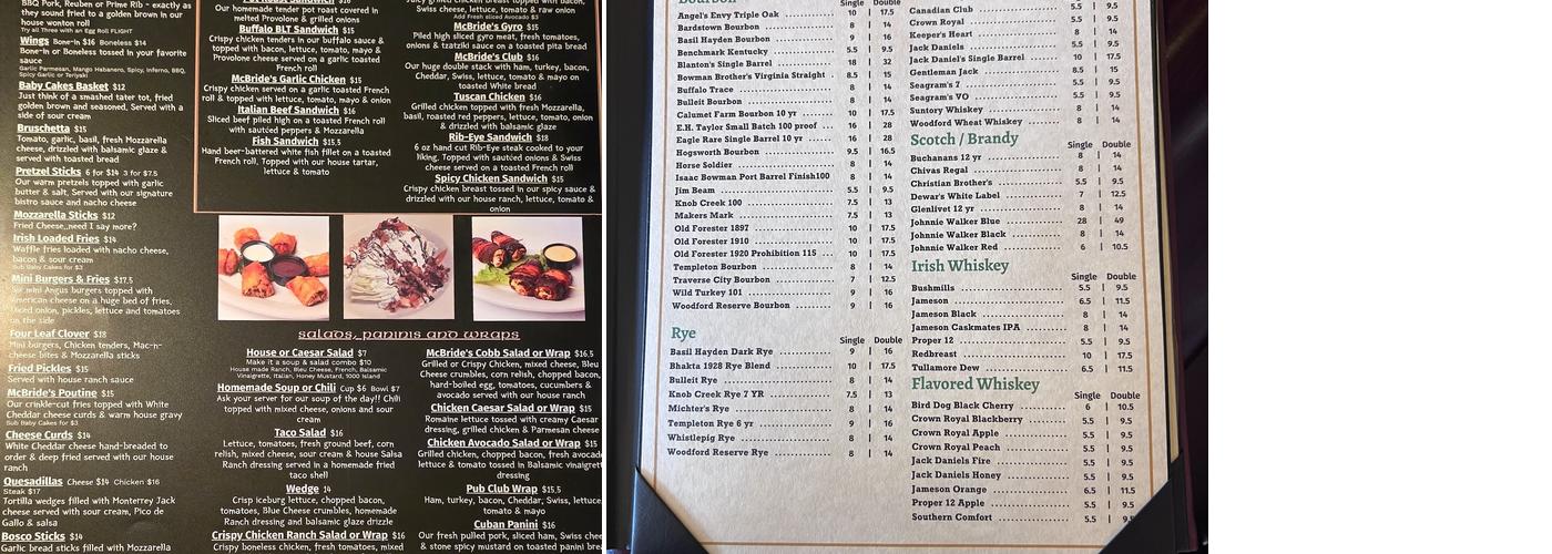 McBride's Morris Menu