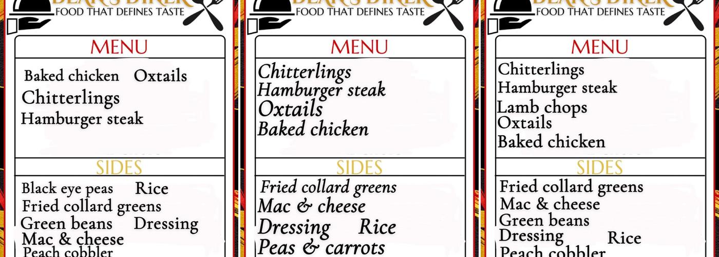 Dean's Diner Menu