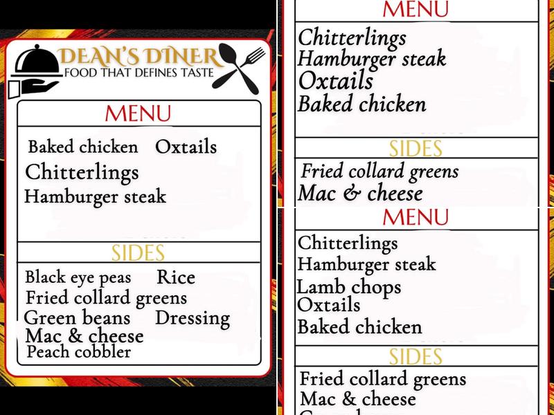 Dean's Diner Menu