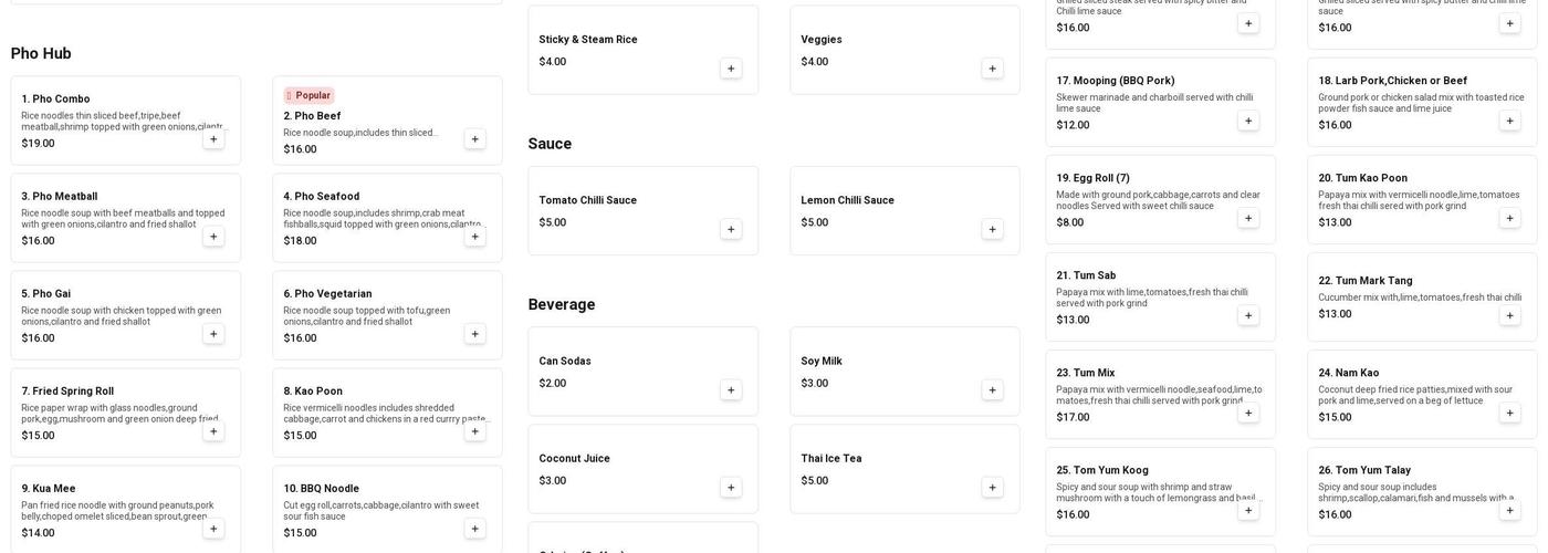 pho Hub Menu